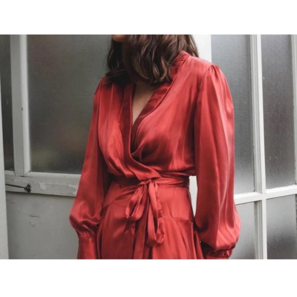 Zimmermann Silk Wrap Midi Dress in Crimson Red - Picture 5 of 12